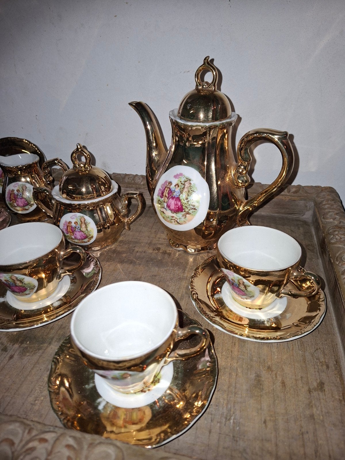 Vintage Versailles theeservies 24 Kt verguld uit ca 1960., Antiek en Kunst, Ophalen