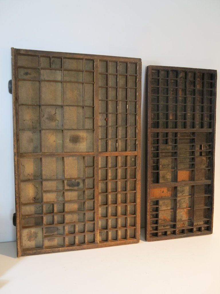 2 Antieke Houten Letterbakken / Drukkerijlades – Vintage, Ophalen of Verzenden, Gebruikt
