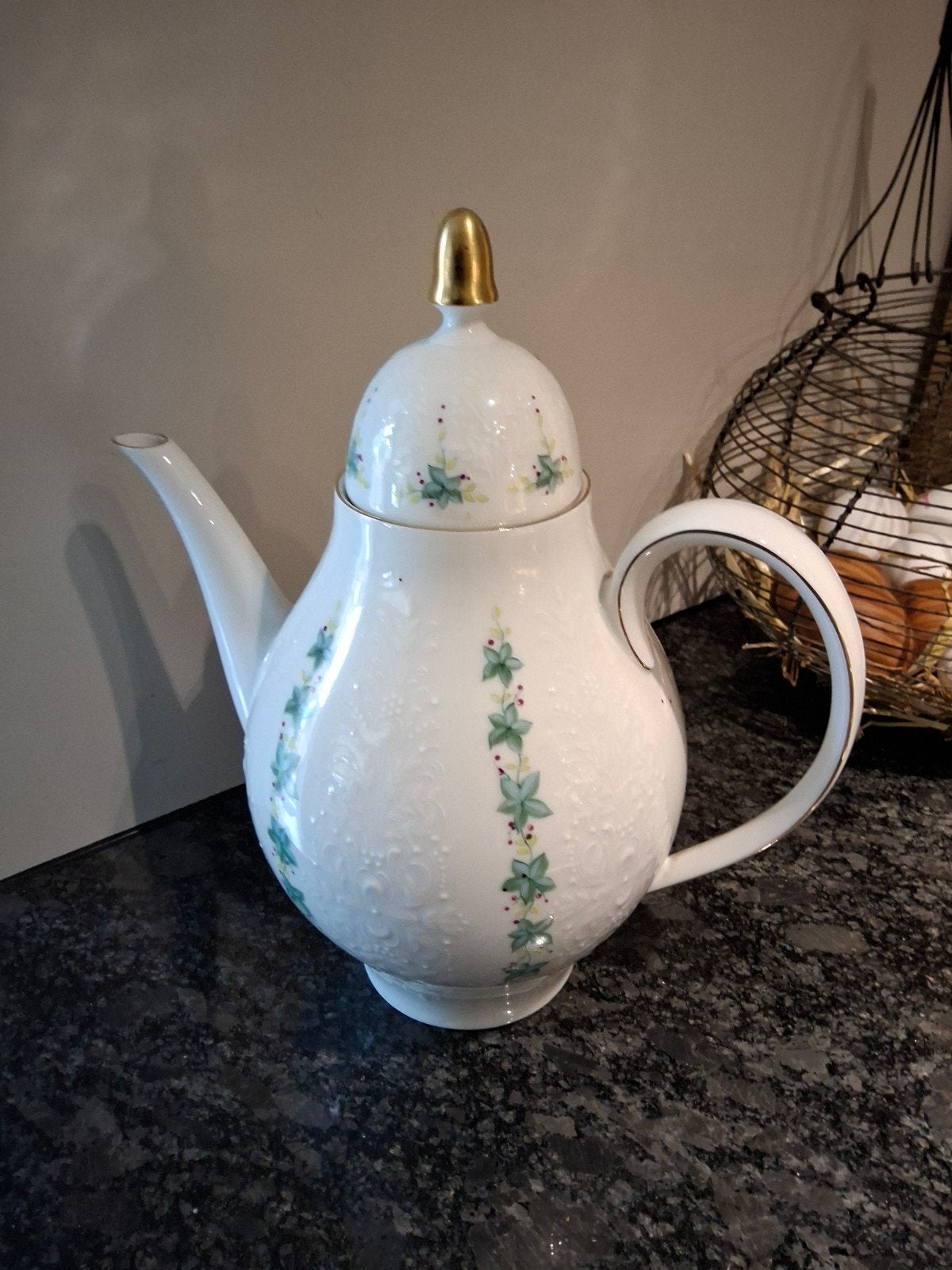 Scherzer Bavaria Theepot met Klimop  - Vintage Porselein, Ophalen of Verzenden