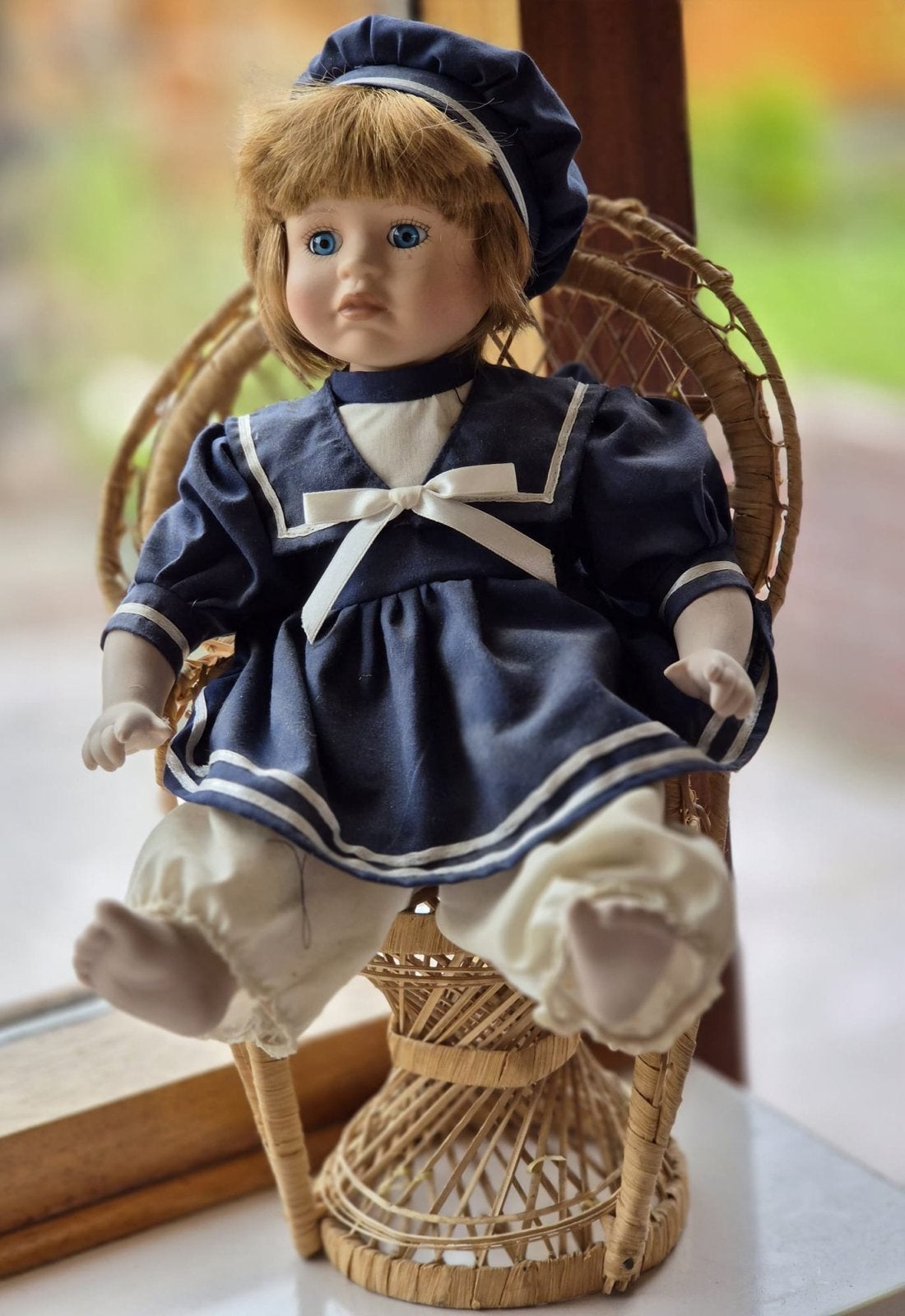 Vintage Porseleinen Pop 30cm in Matrozenpakje, Ophalen, Gebruikt, Pop