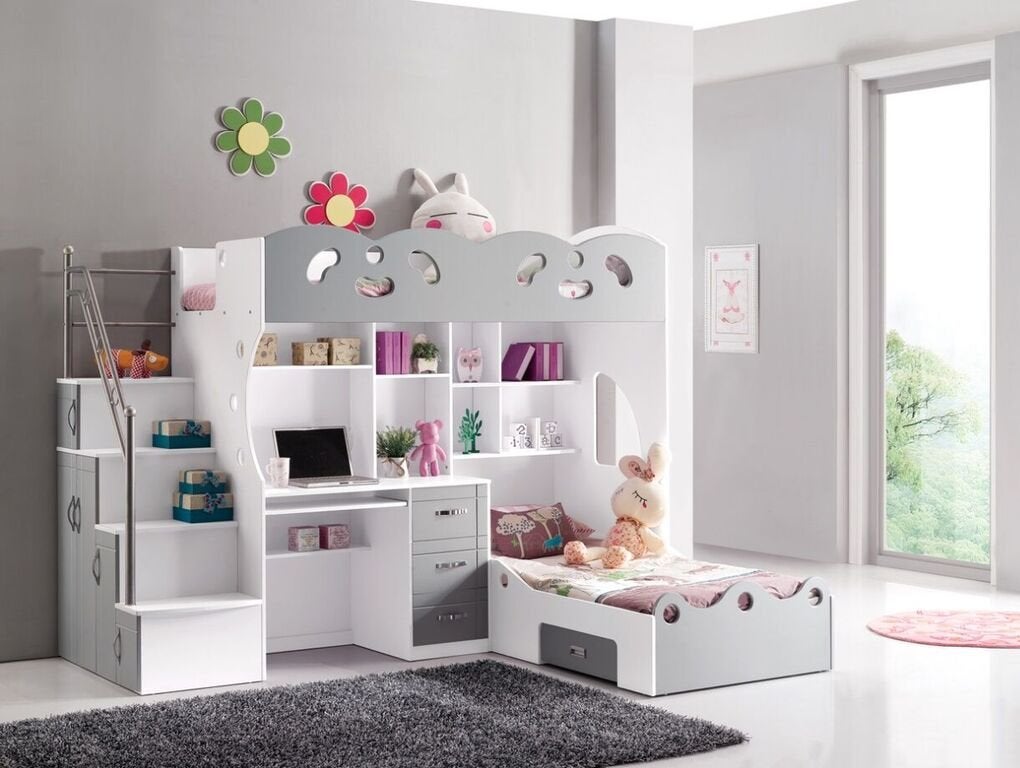 Coco hoogslaper/stapelbed - 90x200 - Wit/grijs, Niet ingevuld, Niet ingevuld, Niet ingevuld