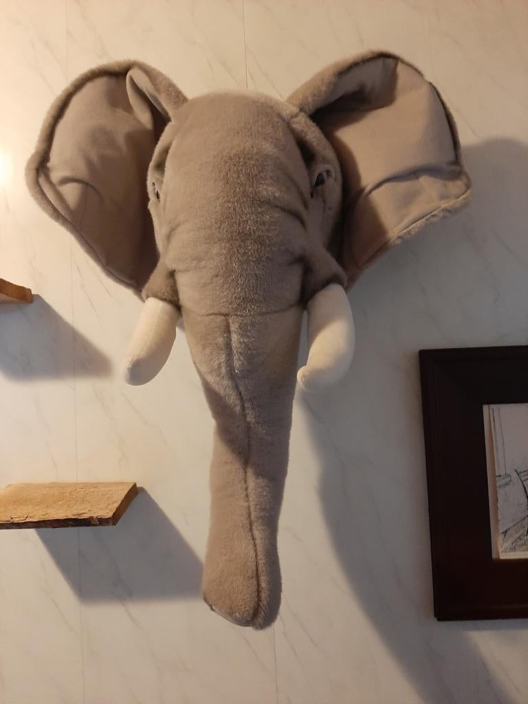 Olifanten knuffel voor aan de muur, Kinderen en Baby's, Speelgoed | Knuffels en Pluche, Gebruikt, Grijs, Ophalen of Verzenden