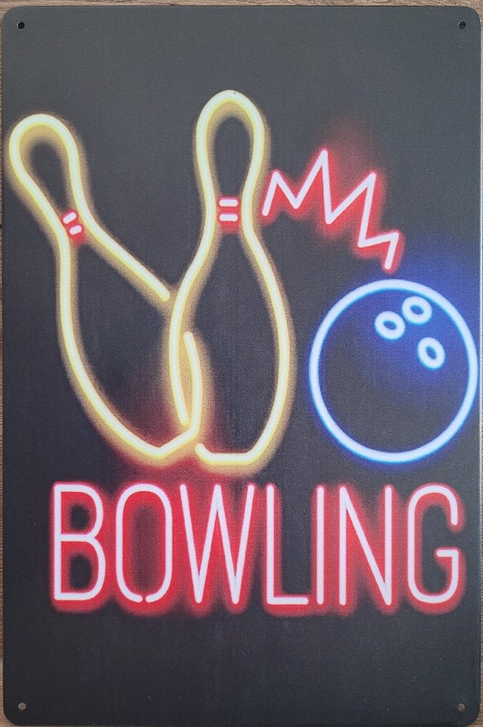 Bowling neon look bowlen reclamebord van metaal wandbord