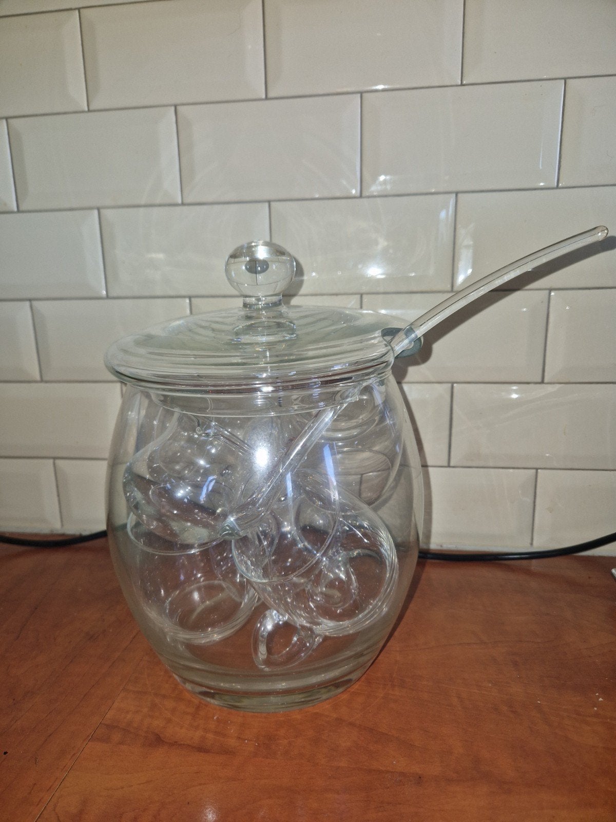Bowl of punchset, 5 kopjes en glazen lepel, Huis en Inrichting, Ophalen, Zo goed als nieuw, Overige merken, Glas