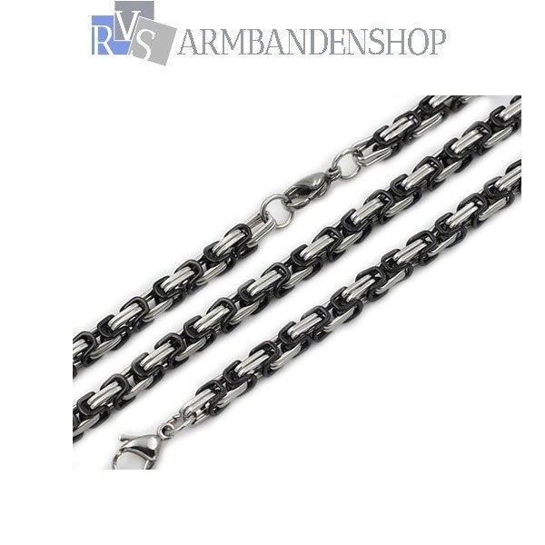 RVS Bi-color black zwarte koningsschakel ketting + armband, Verzenden, Nieuw, Zilver, Overige materialen