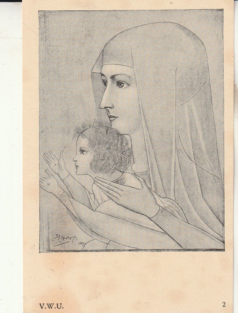Vintage Prent Moeder en Kind - Religieuze Kunst, Ophalen of Verzenden, Gebruikt, Kaart of Prent, Christendom | Katholiek