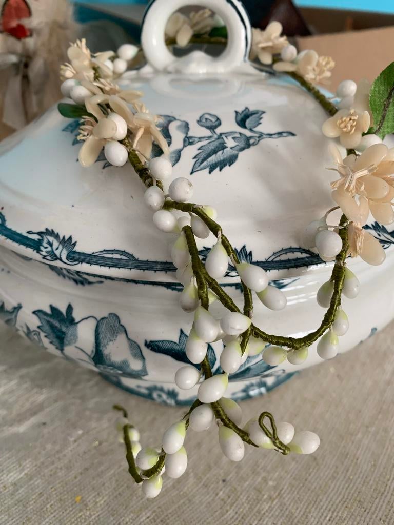 Antieke wassen bloemenkrans / kroontje, Ophalen of Verzenden