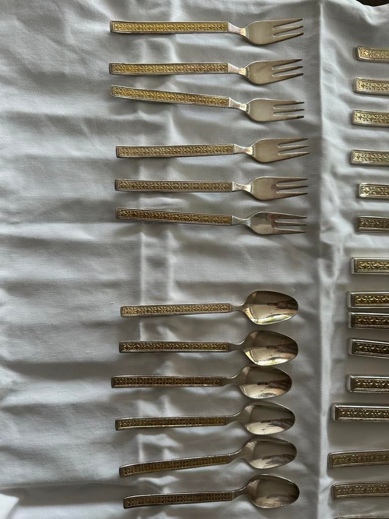 Uitgebreide Bestekset Drache - silver - met Gouden Details, Antiek en Kunst, Antiek | Bestek, Ophalen of Verzenden