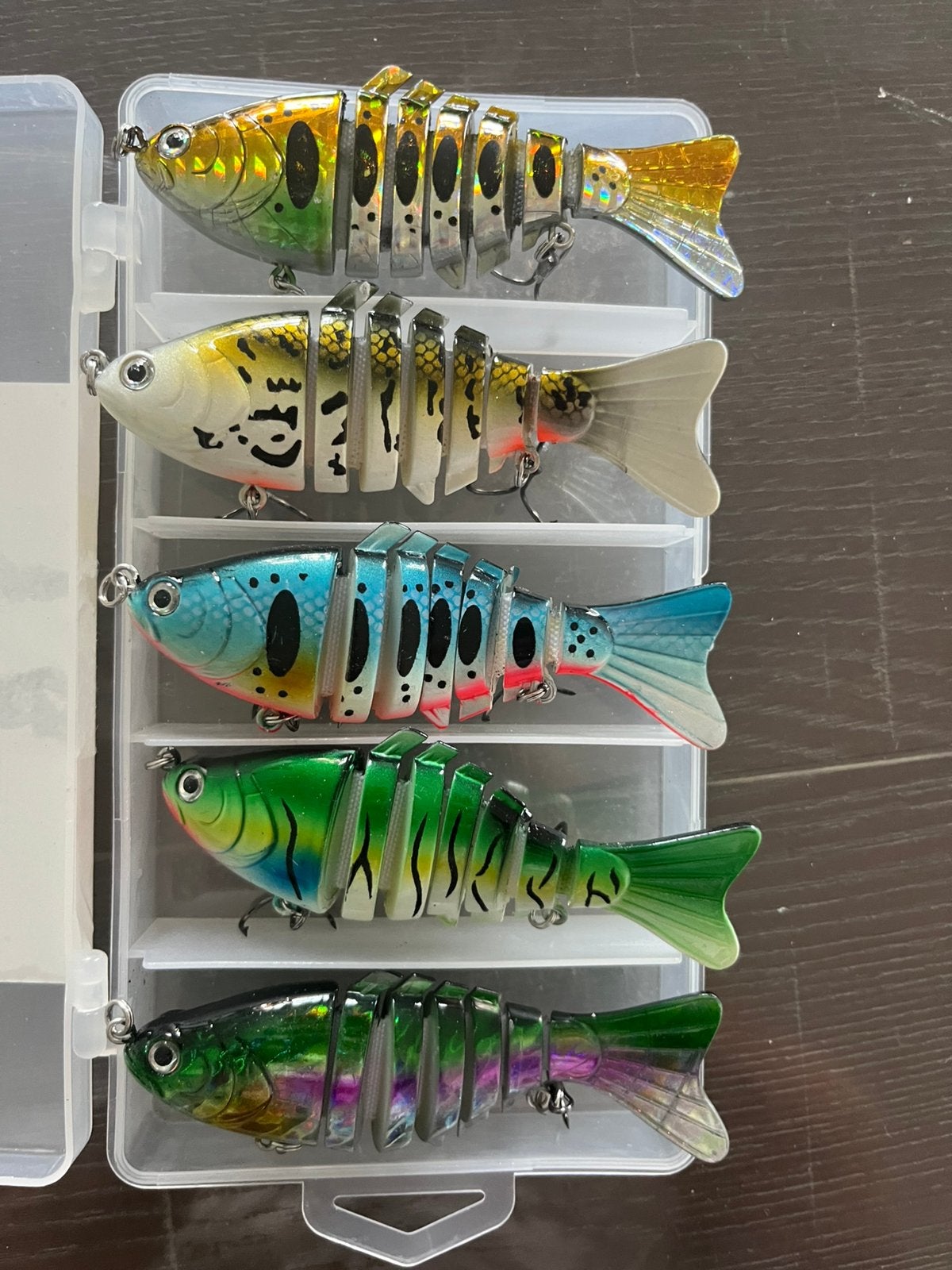5 stuks nieuw kunstaas/swimbaits in opbergbox, Watersport en Boten, Ophalen of Verzenden, Zo goed als nieuw