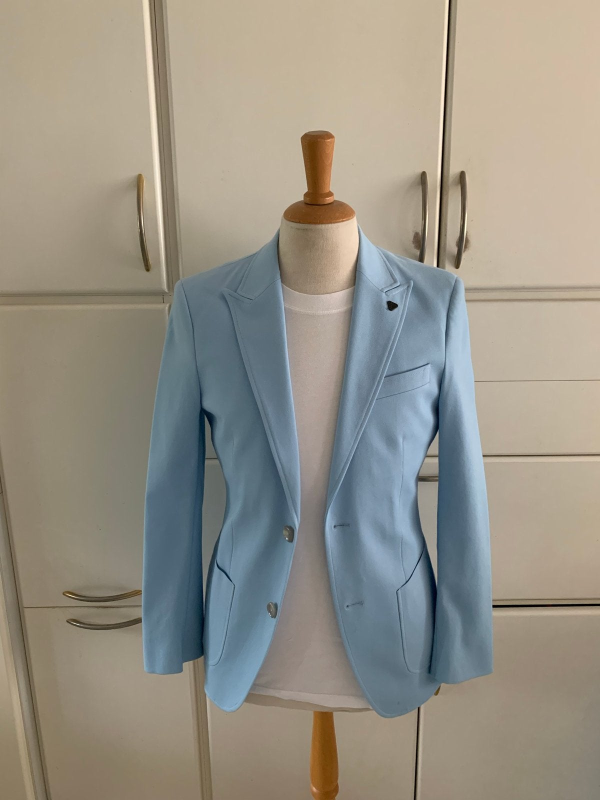Pak (jasje en broek) maat XXS/44- Zo goed als nieuw, Ophalen, Zo goed als nieuw, Maat 46 (S) of kleiner, Blauw
