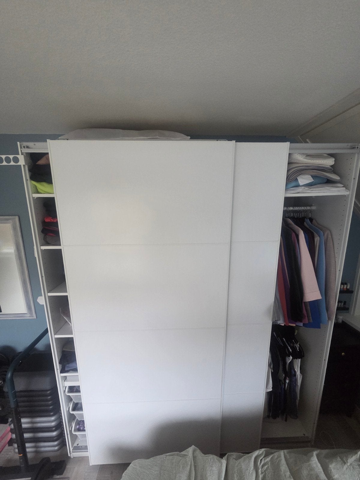 Witte Ikea Pax kast met Mehamn schuifdeuren en Komplement, Ophalen, Zo goed als nieuw, 50 tot 75 cm, 200 cm of meer