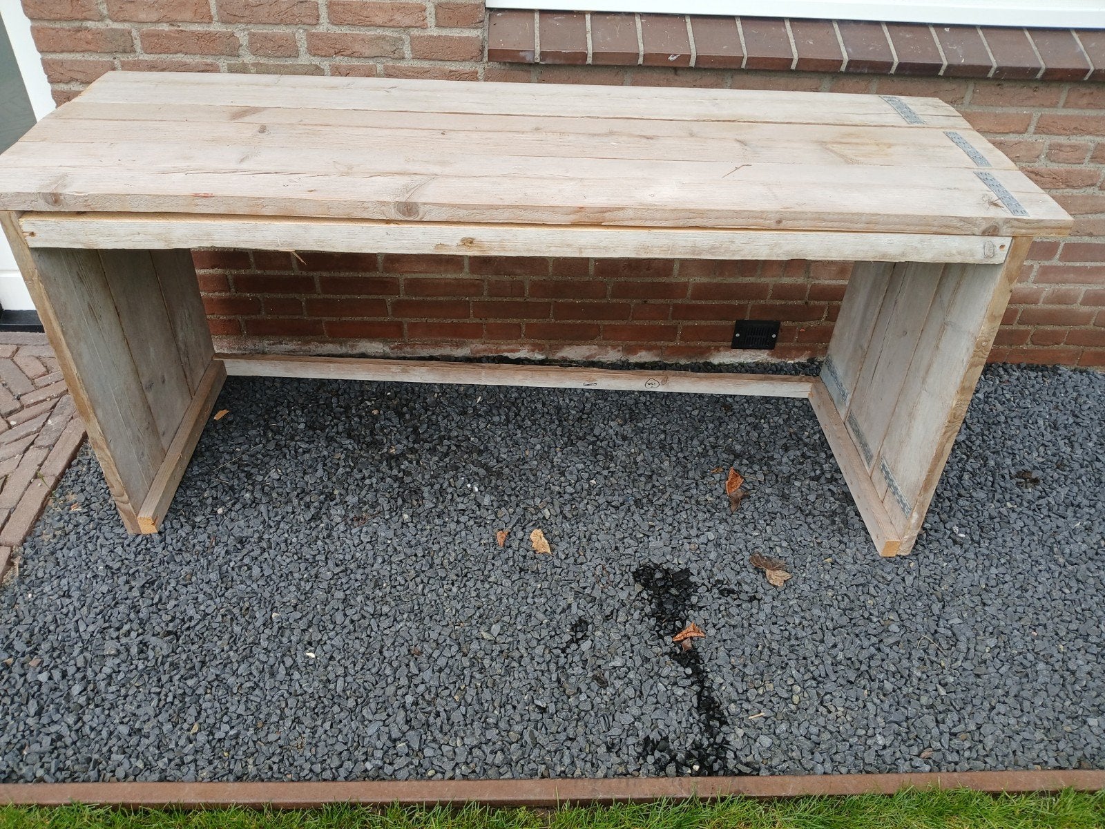 Steigerhouten bureau 175x60x77 cm, Huis en Inrichting, Ophalen, Overige typen, Gebruikt, Hout