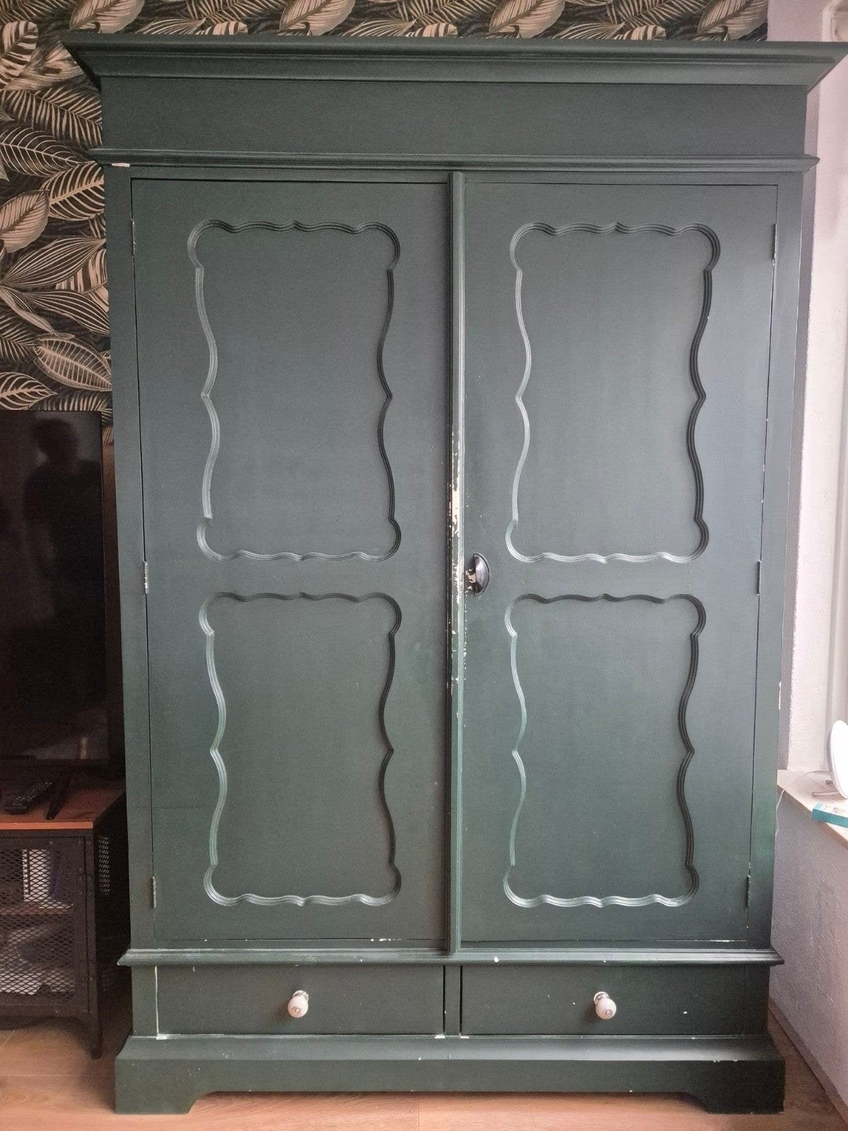 Vintage Groene Kledingkast met Lades, Ophalen of Verzenden