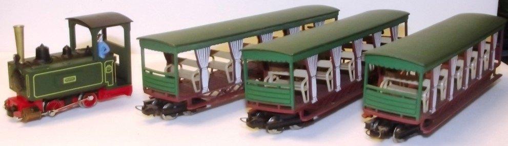 Egger Bahn by Jouef Decauville lok met 3 open rijtuigen, Overige merken, Treinset, Gelijkstroom, Ophalen of Verzenden