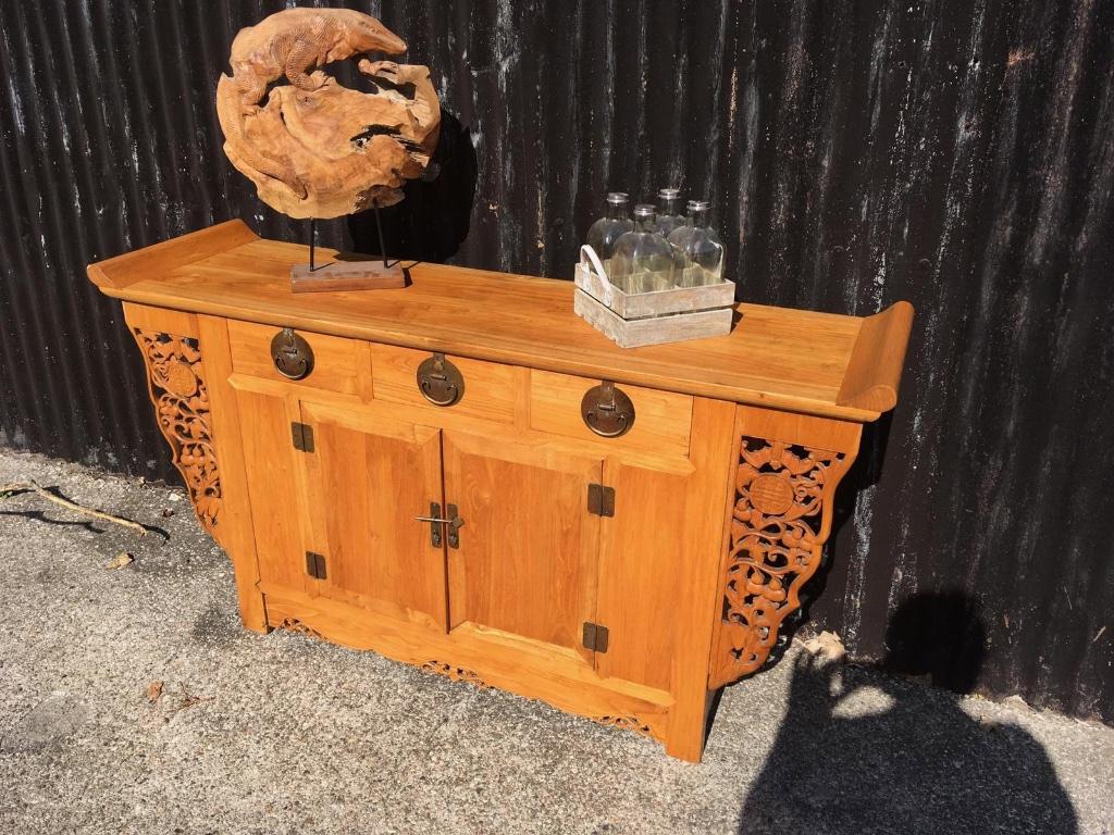 Chinees altaar dressoir met houtsnijwerk chinese kast, Verburgt Vintage, Gebruikt, Met deur(en), Chinees oosters aziatisch chinese aziatische