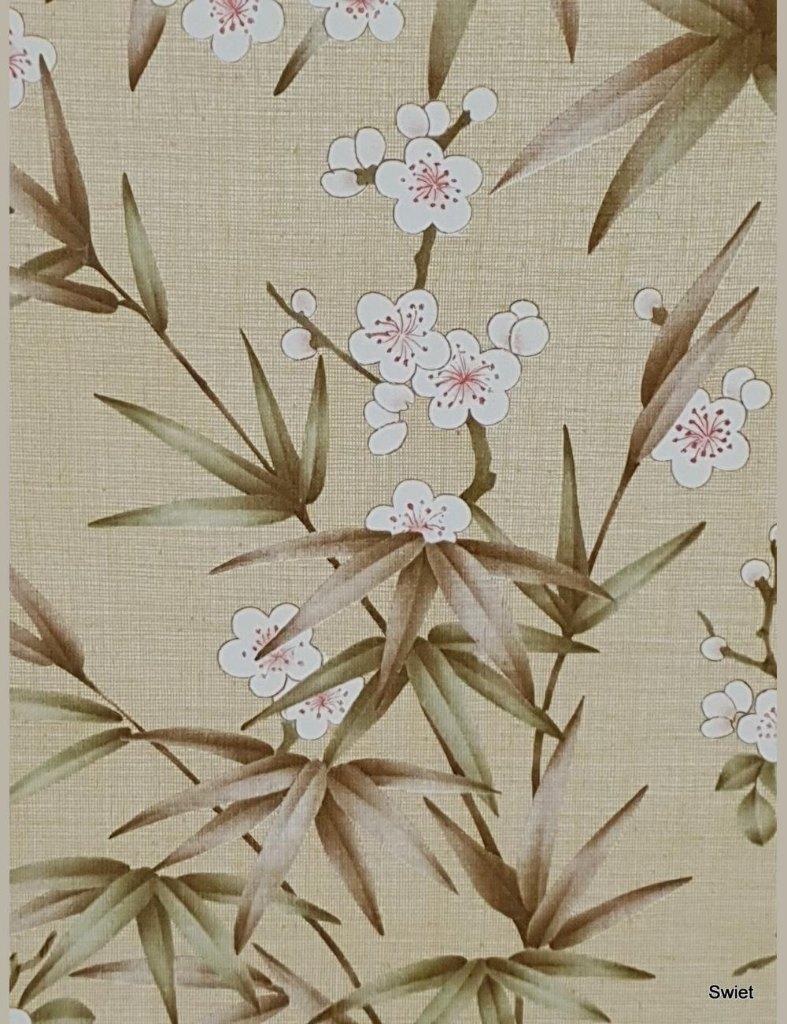 13934 Japans bloesembehang wallpaper bamboeblad motief swiet, Ophalen of Verzenden, 50 tot 75 m², Wit