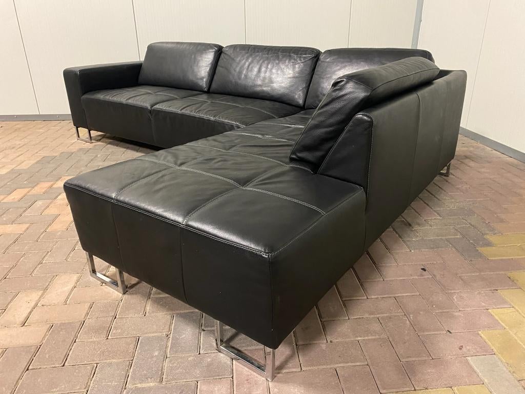 Piet Klerkx Zwarte Echt Leren Hoekbank–Gratis Levering NL, Hoekbank, 300 cm of meer, Leer, Ophalen of Verzenden