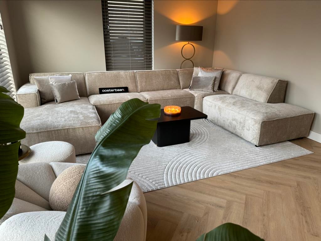 Luxe Velvet Teddy U-Bank Richard 190x390x240cm NIEUW - Uniek, Oosterbaan, Info@oosterbaanwonen.nl, Hoekbank, Ophalen of Verzenden