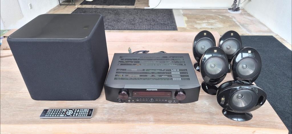 Marantz NR1601 receiver 5.1+KEF speakerset +subwoofer, Audio, Tv en Foto, Versterkers en Receivers, Ophalen, Zo goed als nieuw