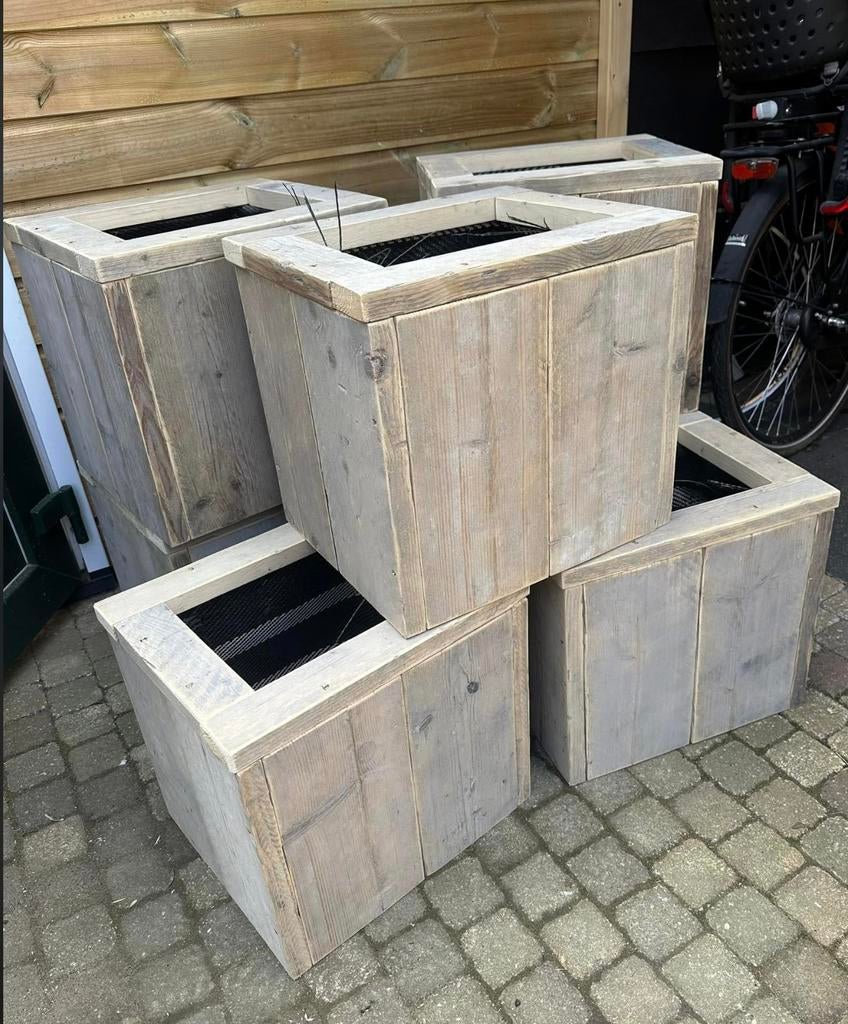 STEIGERHOUTE BLOEMBAKKEN, Tuin en Terras, Bloembakken en Plantenbakken, Ophalen, Zo goed als nieuw, Hout