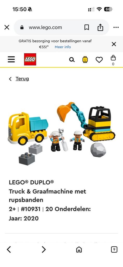 Duplo Vrachtwagen en Graafmachine 10931 - Mist 1 steen, Kinderen en Baby's, Speelgoed | Duplo en Lego, Ophalen of Verzenden, Gebruikt
