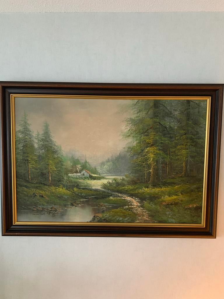 Schilderij van Van Den Burgt - Landschap met rivier, Ophalen