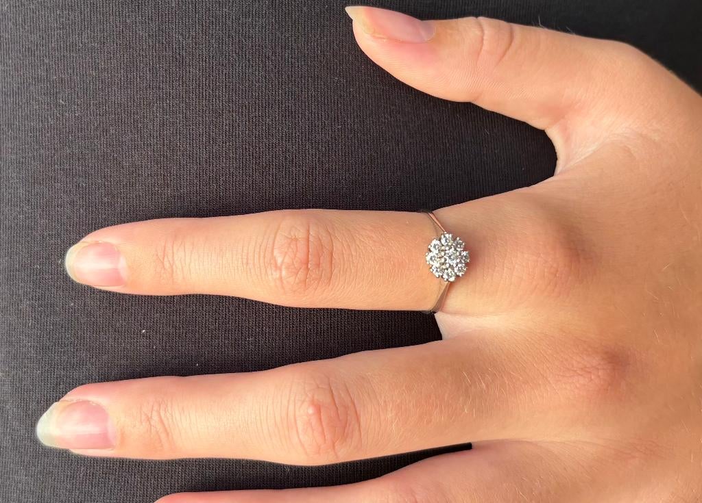 9 diamanten fraaie 14k gouden rozet dames ring vintage retro, 18 tot 19, Voordeelsieraden, Verzenden, Zo goed als nieuw