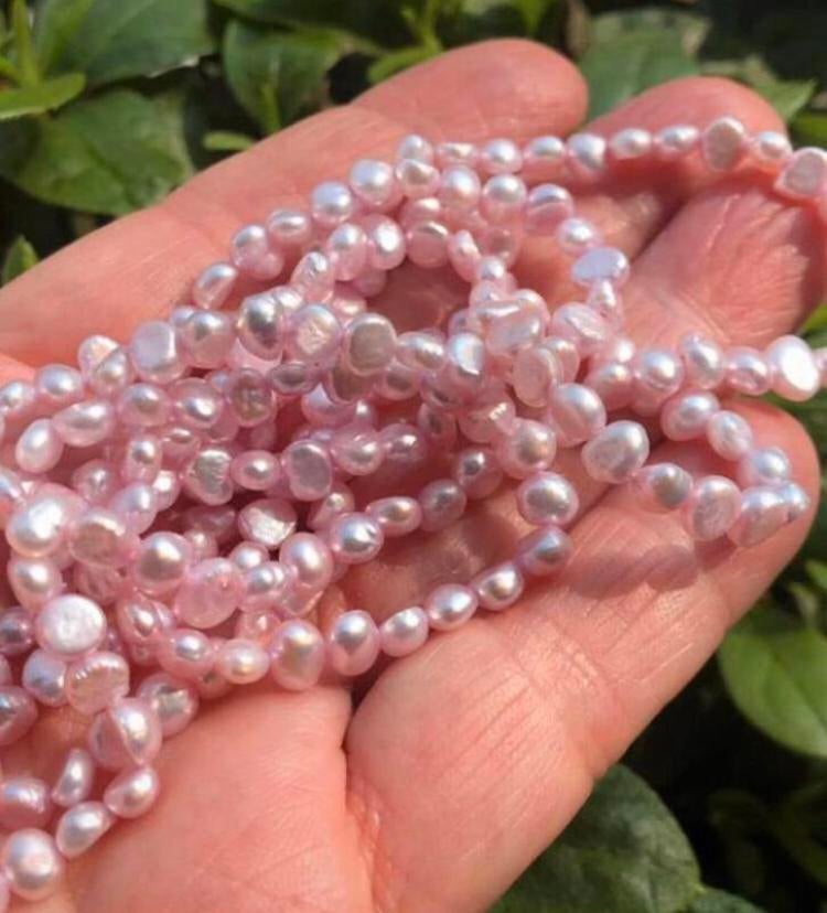 Parel Ketting Barok Roze Zoetwaterparels Vintage, Ophalen of Verzenden, Zo goed als nieuw, Steen of Mineraal, Roze