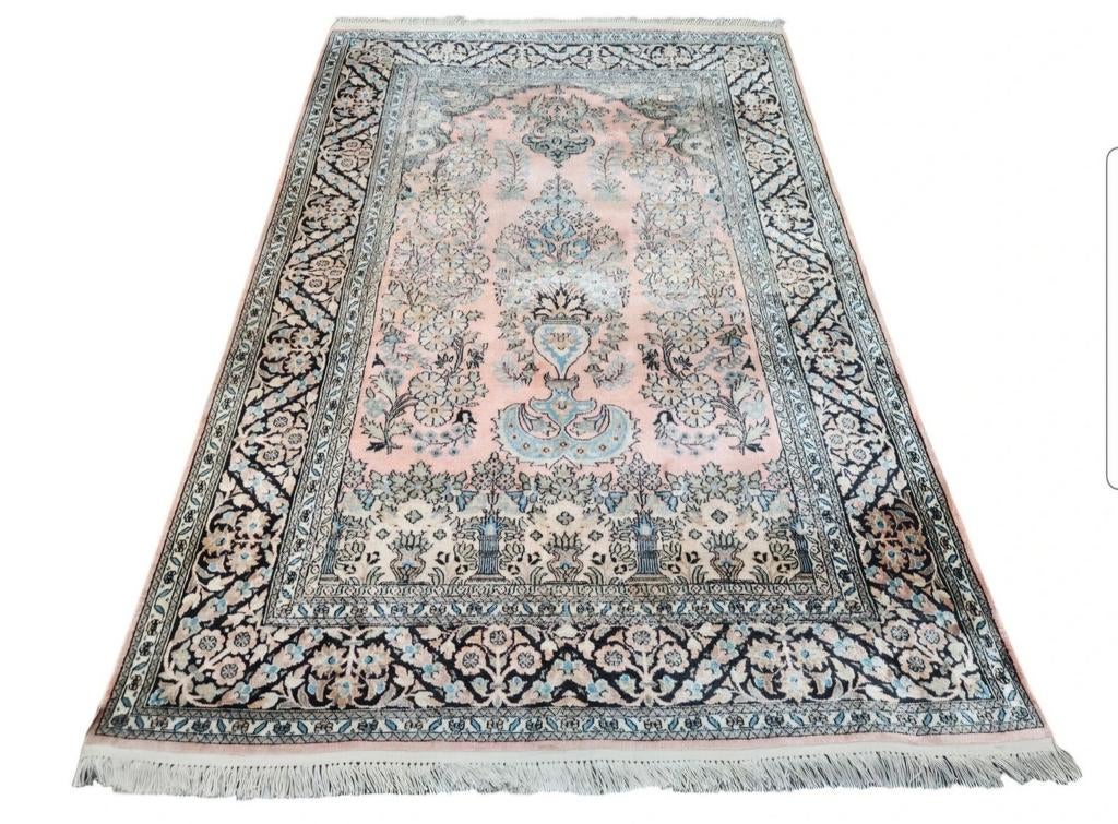 Handgeknoopt oosters Kashmir tapijt silk floral 125x183cm, Crème, Gebruikt, 100 tot 150 cm, HYPE POP-UP