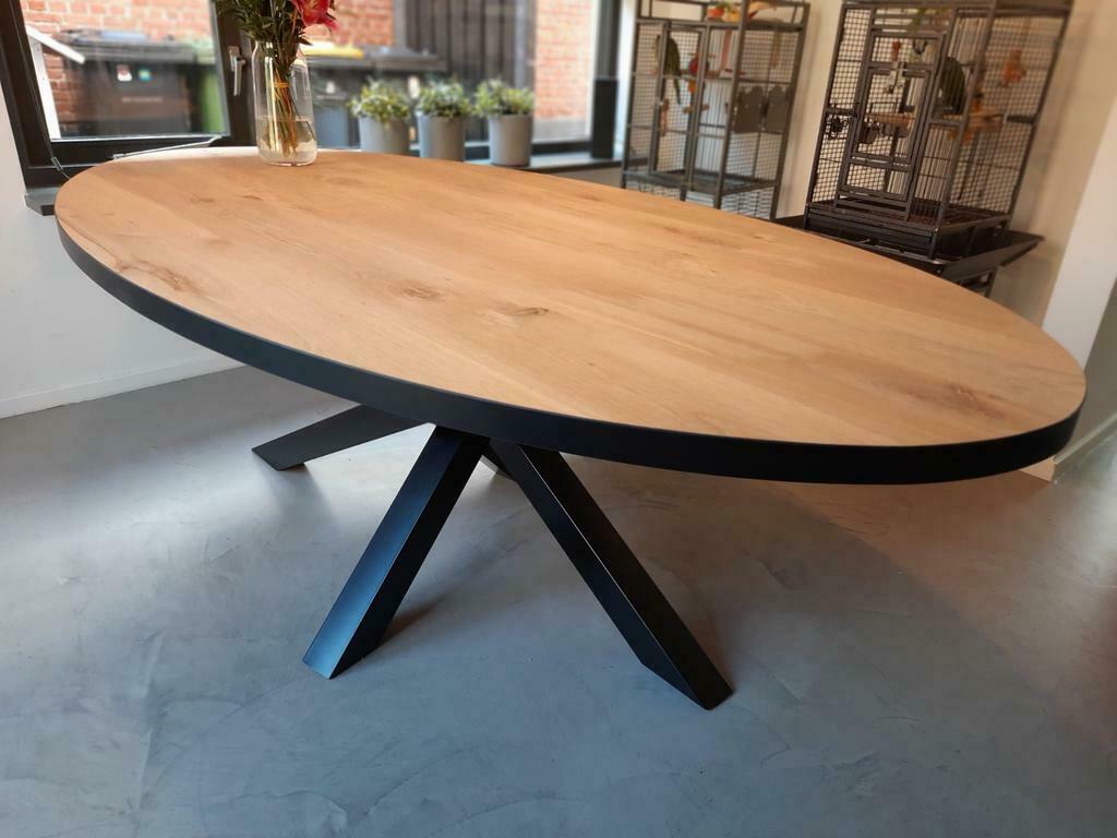 Maatwerk moderne eiken 40mm tafel eethoek ovaal ellips, Eikenhout, Nieuw, Ovaal, Ophalen of Verzenden