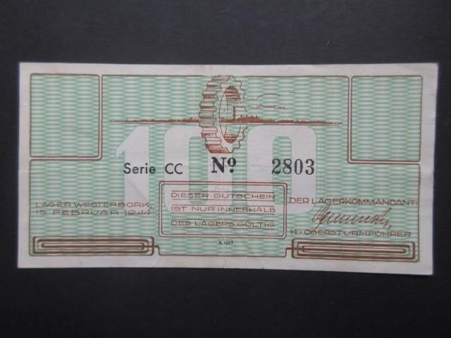 100 Cent 1944 Westerbork Kampgeld (01) WW2, Postzegels en Munten, Bankbiljetten | Nederland, Verzenden, 1 gulden, Los biljet