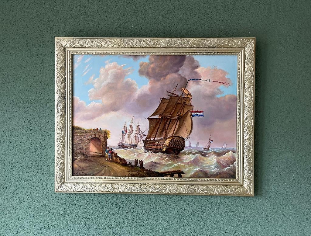 Schepen op zee. Alfonso Moreno., Antiek en Kunst, Ophalen of Verzenden