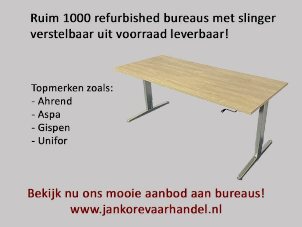 1000 refurbished bureaus (slinger) uit voorraad leverbaar, Receptie of Entree, Ophalen of Verzenden, Gebruikt, Bureau