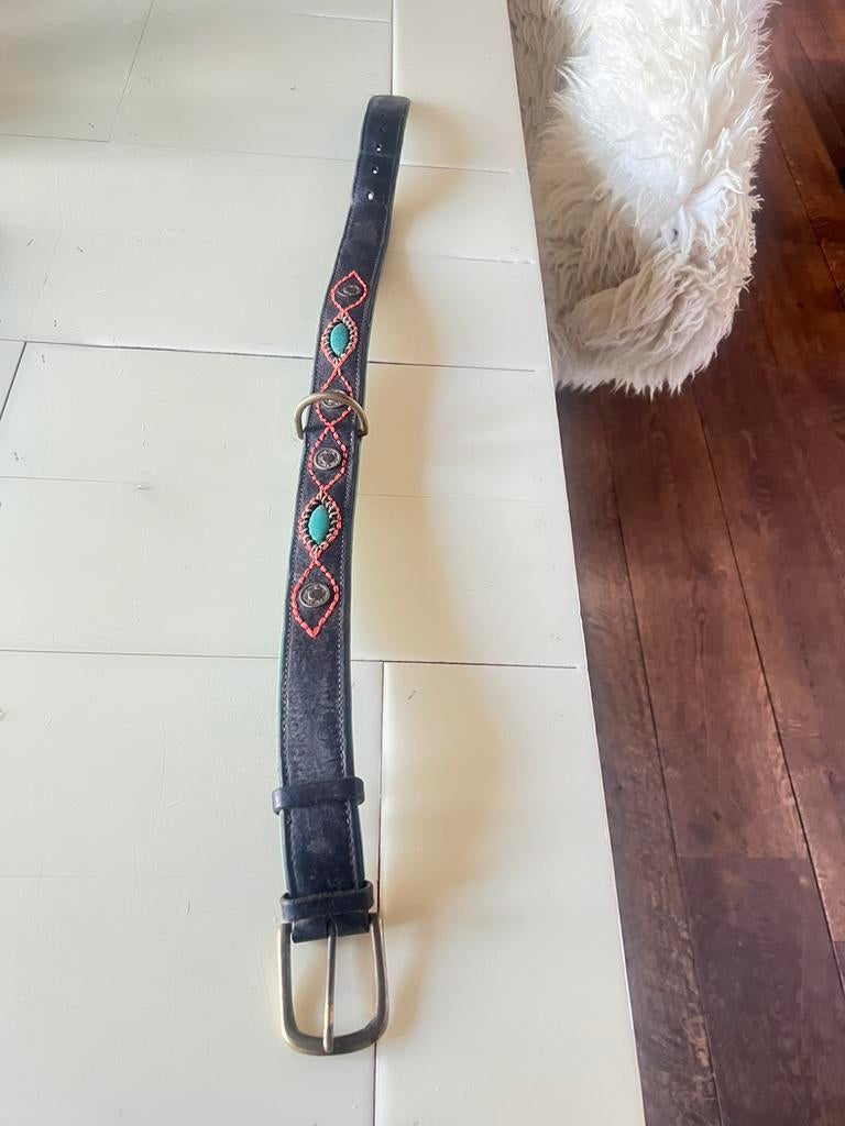 DWAM halsband Joplin Bruin& Turquoise&Orjanje, Dieren en Toebehoren, Hondenhalsbanden en Penningen, Zo goed als nieuw, Handgemaakt