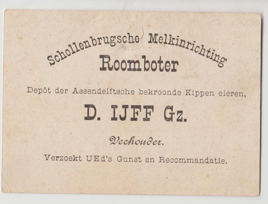 assendelft d ijff gz. veehouder roomboter schollenbrugsche, Ophalen of Verzenden, Gebruikt, Overige typen