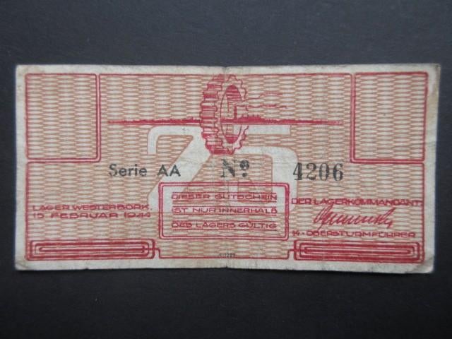 25 Cent 1944 Westerbork Kampgeld (01) WW2, Postzegels en Munten, Bankbiljetten | Nederland, Verzenden, Los biljet
