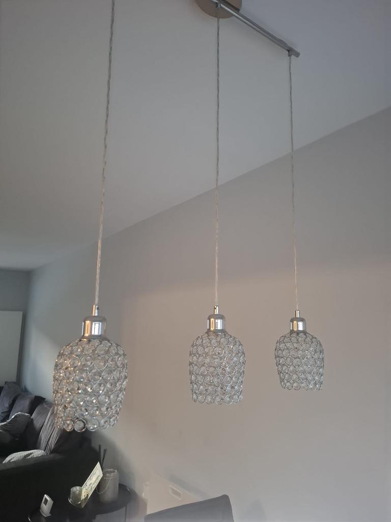 Hanglamp + bijpassende tafel/bed lampen (modern design), Ophalen, 50 tot 75 cm, Zo goed als nieuw, Glas