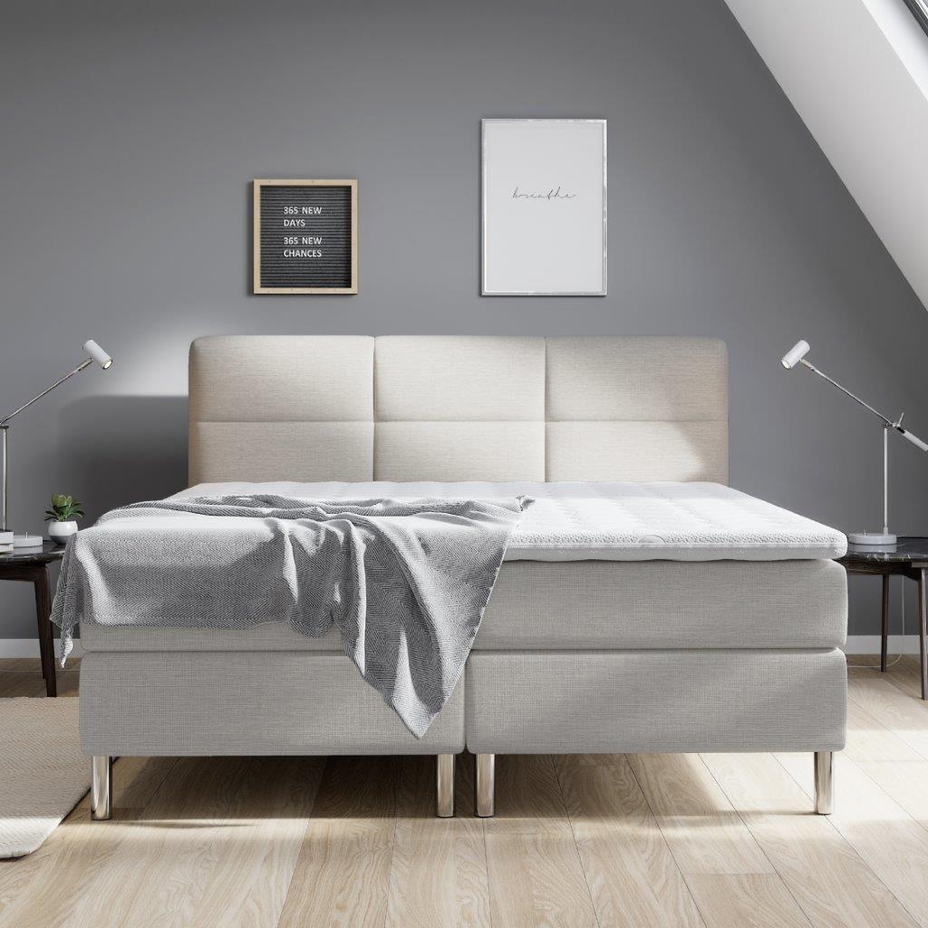 Boxspring Amsterdam Beige zwart of grijs, Verzenden, Grijs, 140 cm, 200 cm