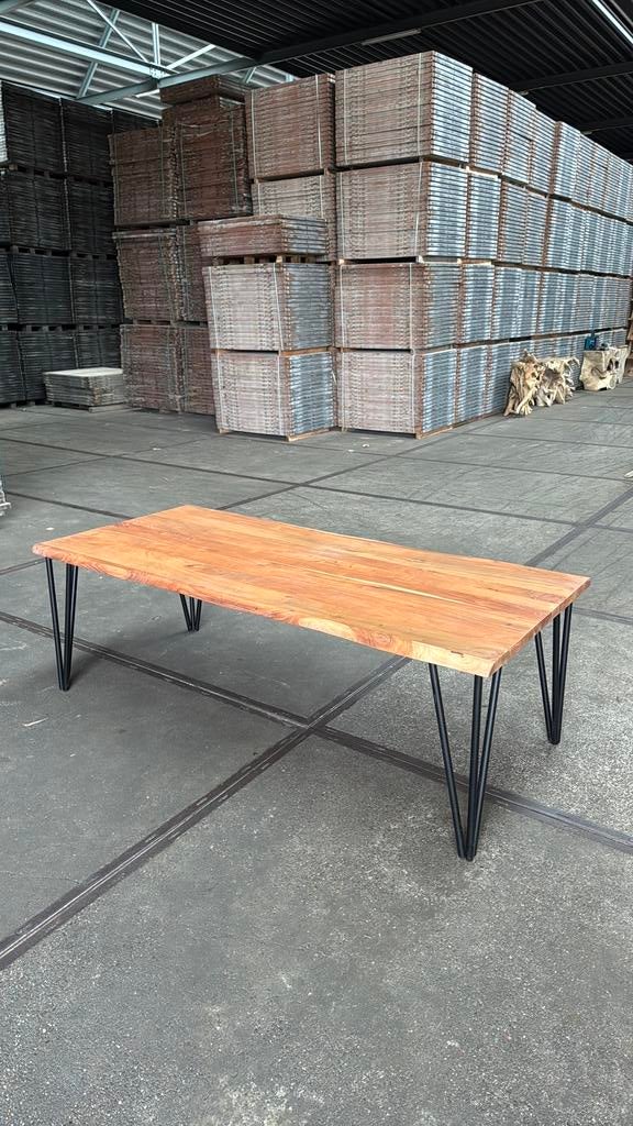 Eetafel / boomstamtafel massief mango hout, Ophalen, 100 tot 150 cm, Rechthoekig, Overige houtsoorten