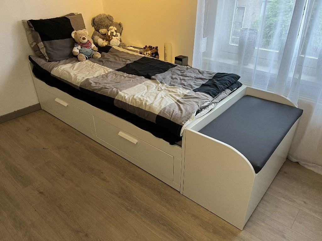 Ikea Brimnes bedbank & bijpassende bedkist, Huis en Inrichting, Ophalen, Wit, Tweepersoons, 80 cm