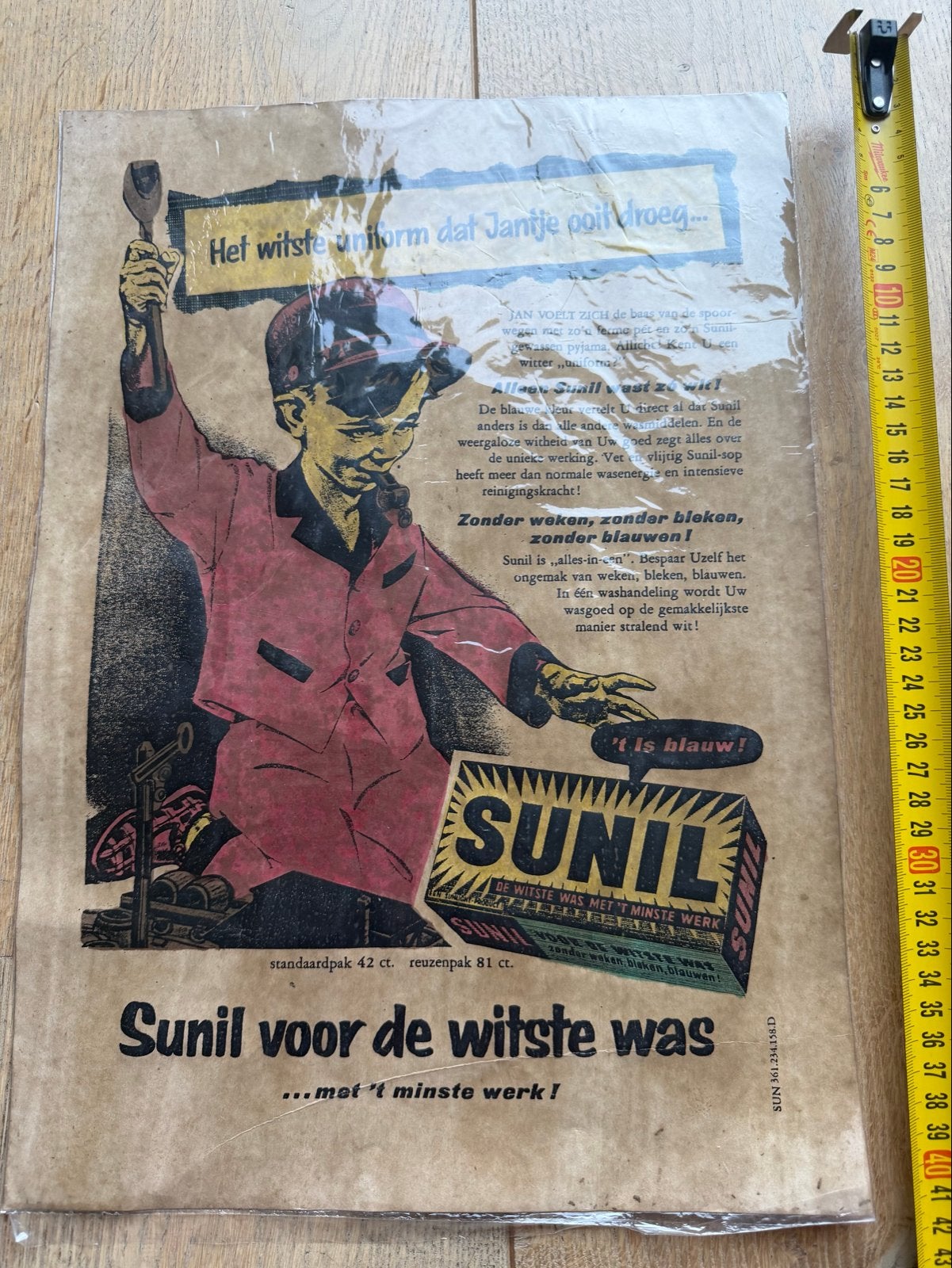 Vintage Reclame Poster Sunil Wasmiddel, Ophalen, Gebruikt, Overige typen