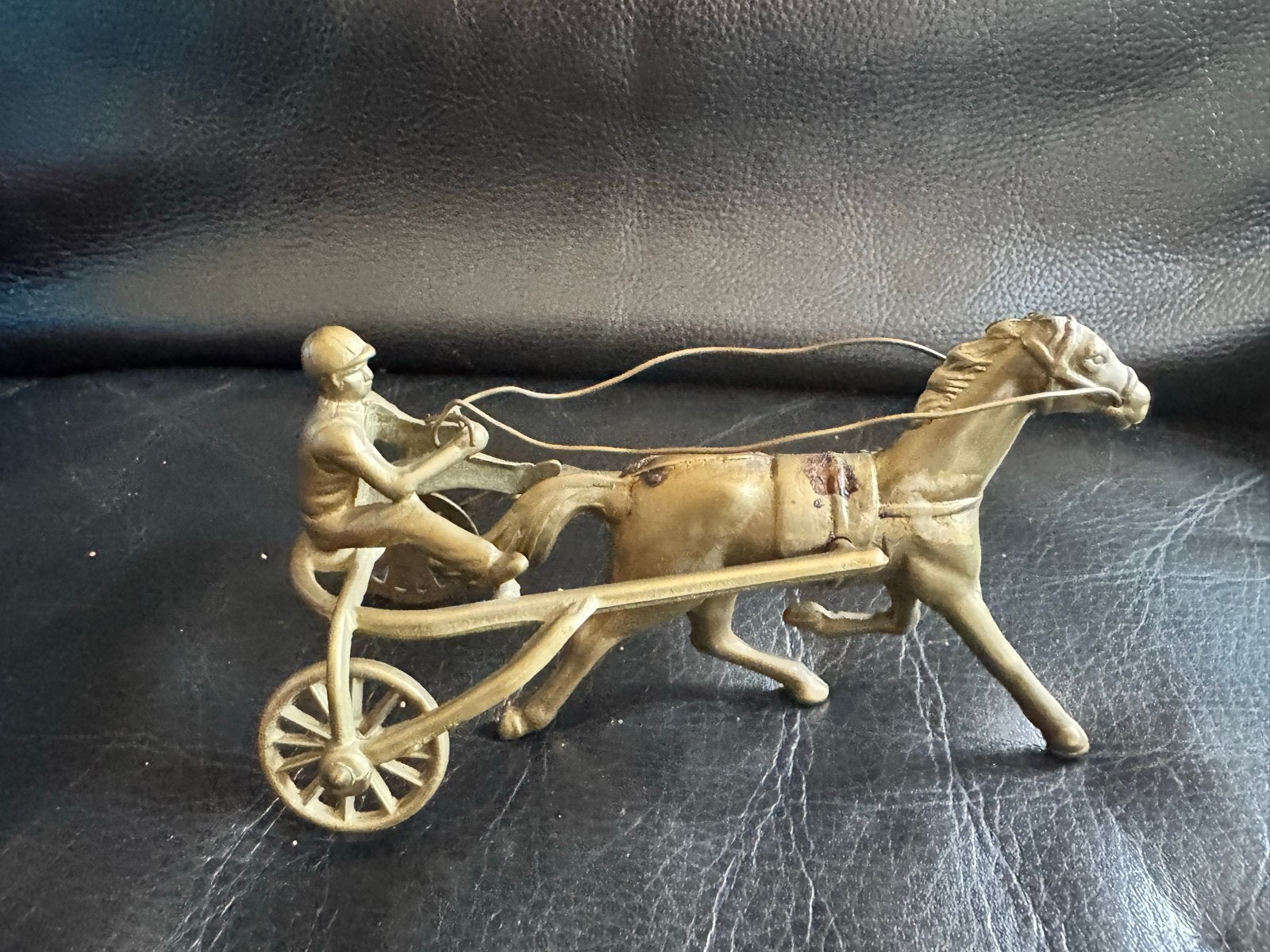 Vintage bronzen paard met sulky en jockey, Antiek en Kunst, Ophalen of Verzenden, Koper
