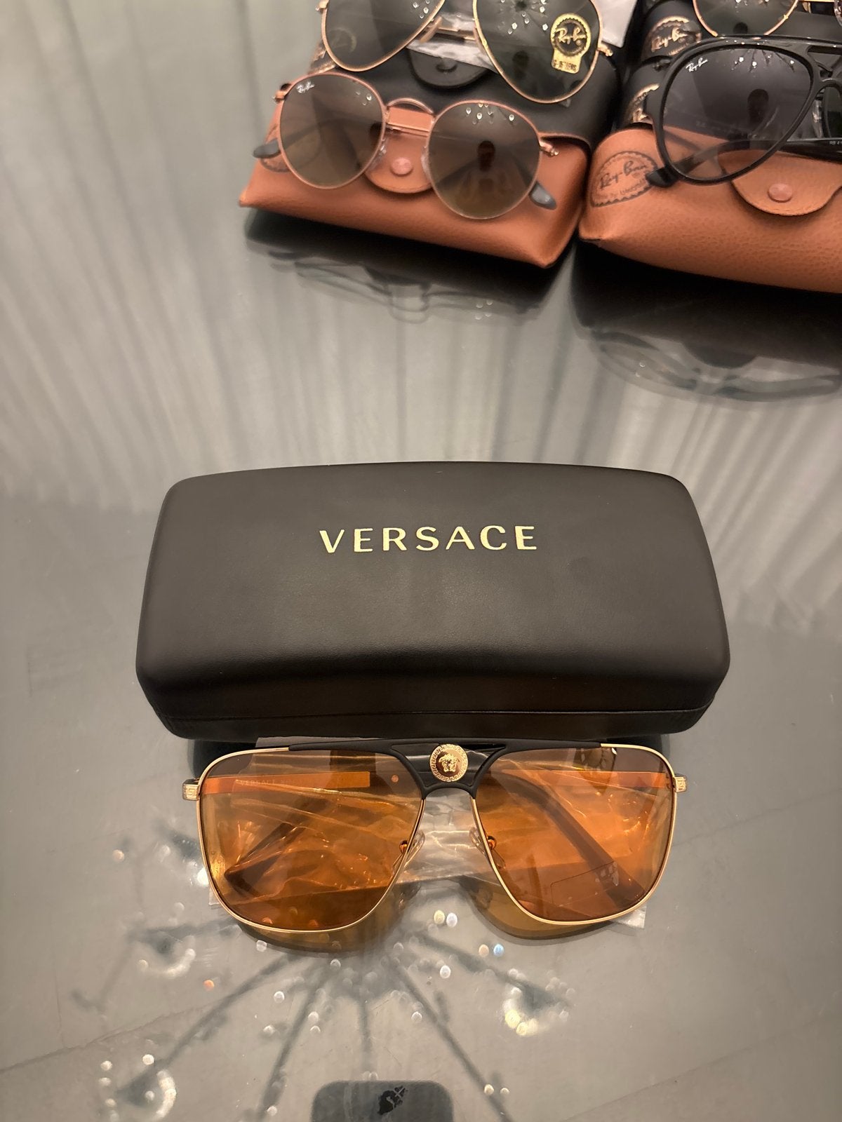 Versace Zonnebril - Goud/Mat Zwart met Oranje Glazen, Zonnebril, Gianni Versace, Nieuw, Oranje