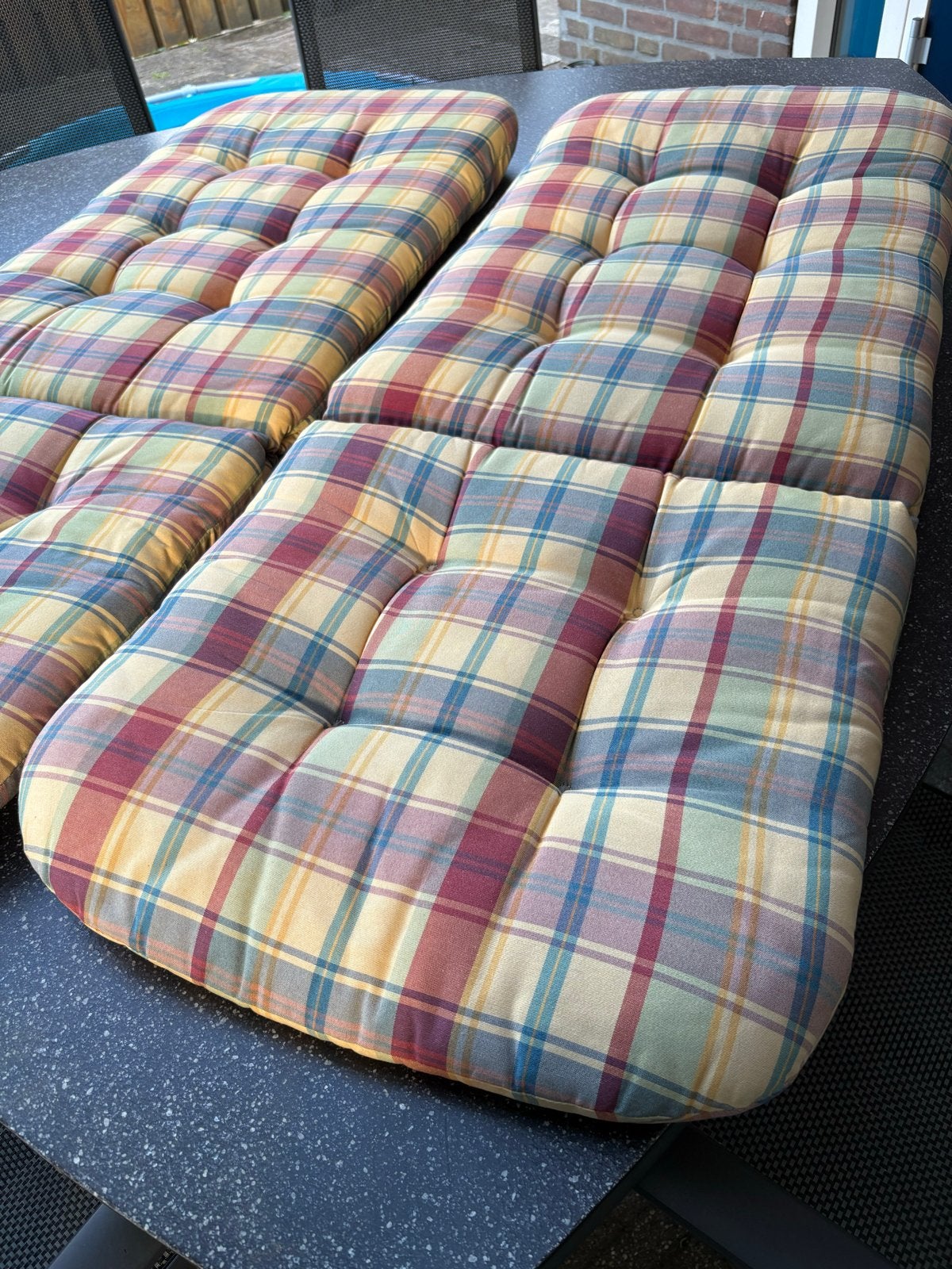 Geruite tuinkussens - Set van 2, Tuin en Terras, Ophalen, Gebruikt