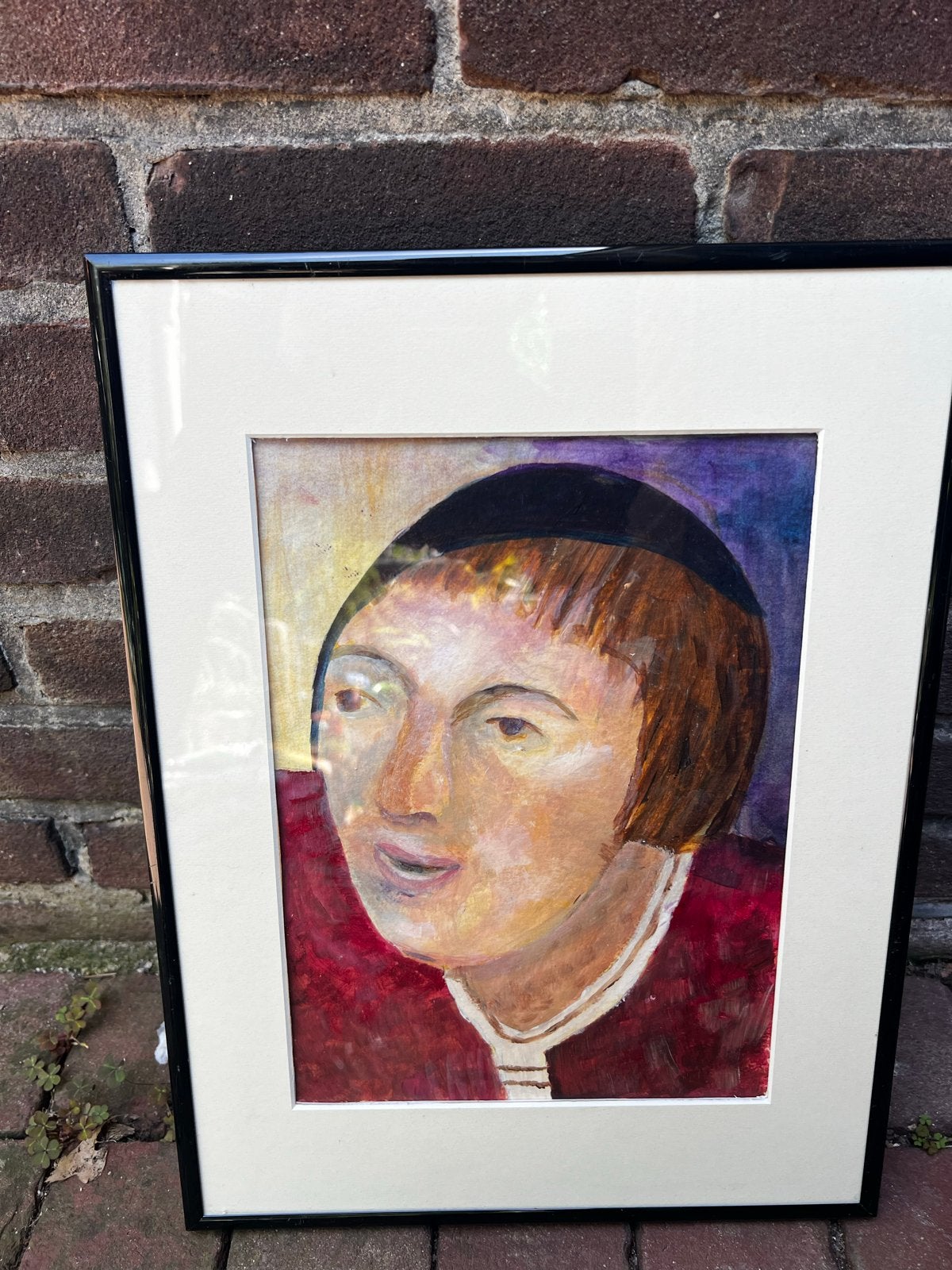 Ingelijst portret schilderij, aquarel/gouache, Antiek en Kunst, Ophalen of Verzenden