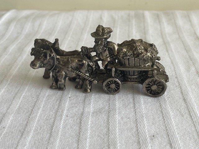 Tinnen Miniatuur Boer met Kar, Ophalen of Verzenden
