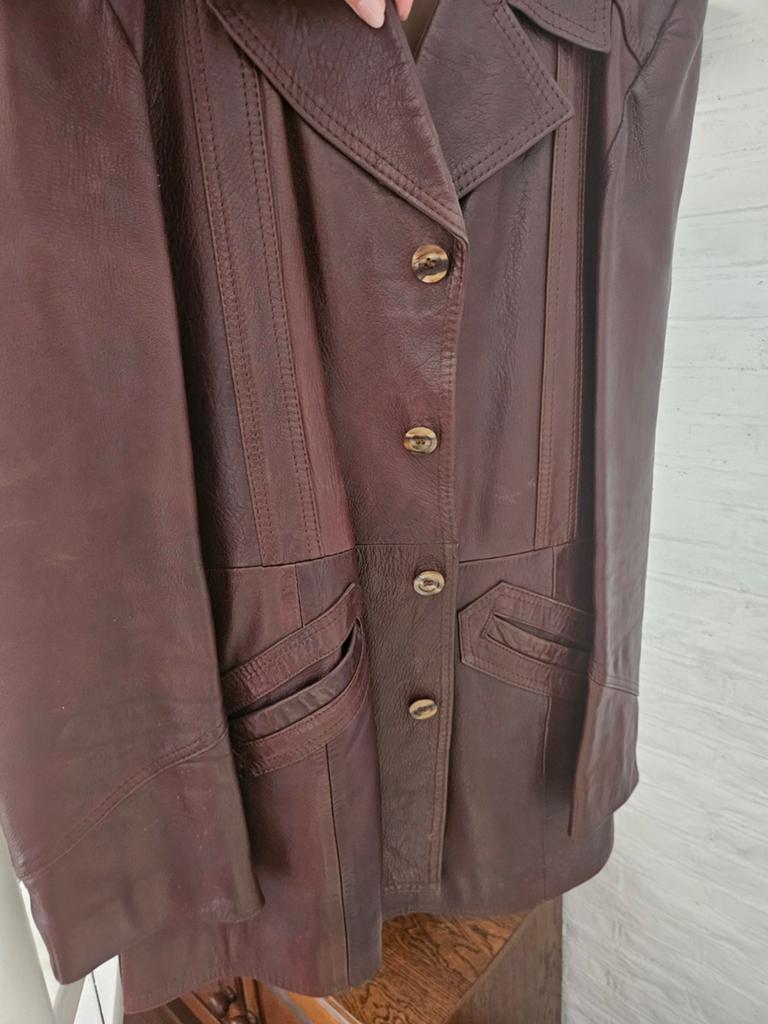 Bruin rode leren winterjas, maat L., Kleding | Heren, Ophalen of Verzenden, Zo goed als nieuw, Maat 52/54 (L), Bruin