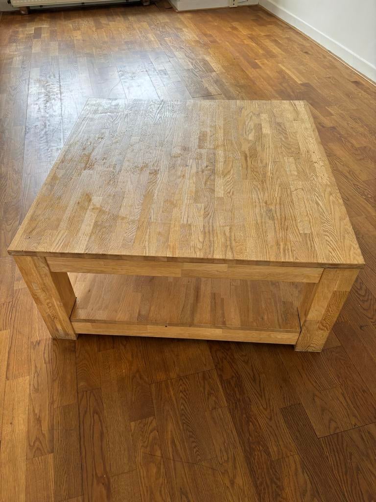 Vierkante eikenhouten salontafel Woood 90x90cm, Huis en Inrichting, Tafels | Salontafels, Gebruikt, Minder dan 50 cm, Eikenhout