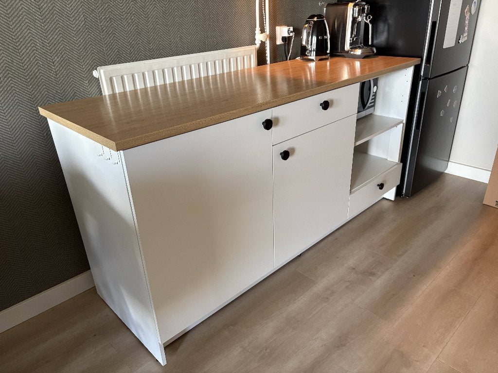 Keukenblok met werkblad, Huis en Inrichting, Ophalen, Gebruikt, Wit, 150 tot 200 cm