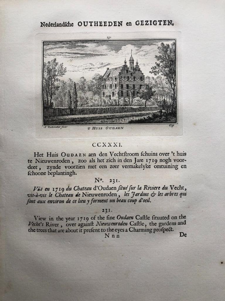 231 / Breukelen Huis Oudaen Kopergravure 1732, Ophalen of Verzenden